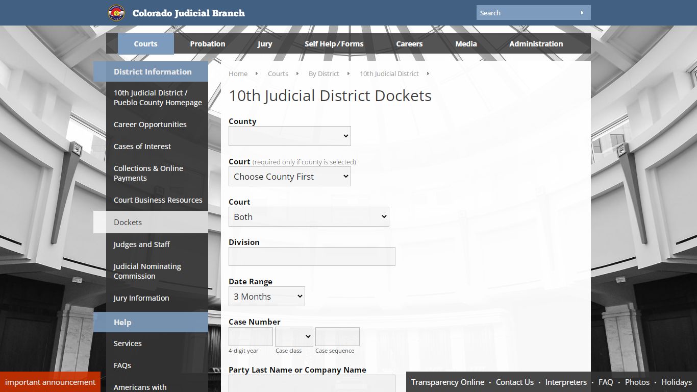 Colorado Judicial Branch - 10th Judicial District - Dockets