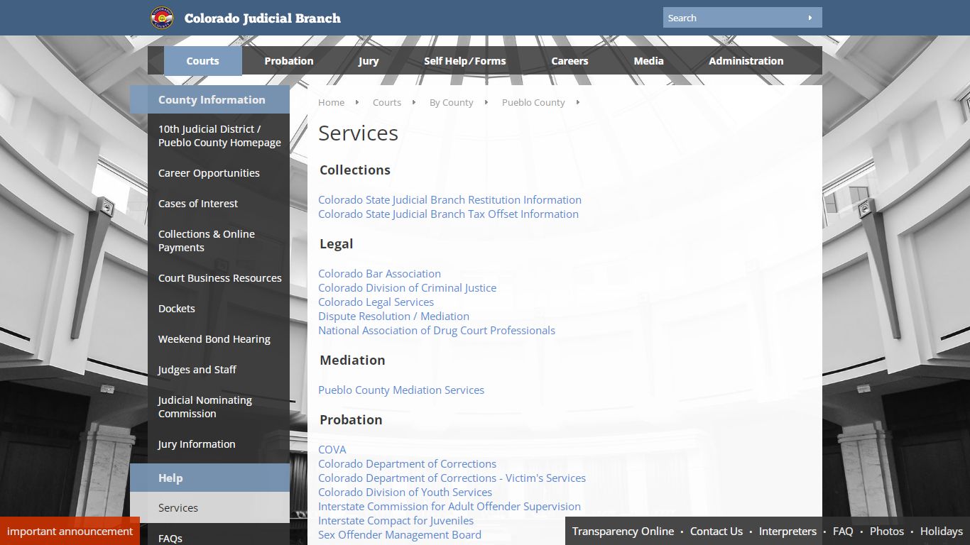 Colorado Judicial Branch - Pueblo County - Services